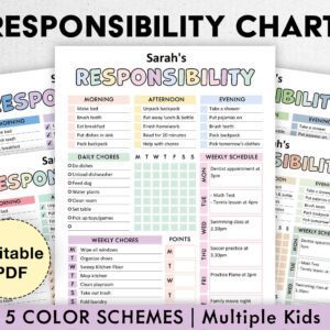 Editable Responsibility Chore Chart for Kids | Printable Kids Daily & Weekly Schedule | Chore List | Routine Checklist | PDF